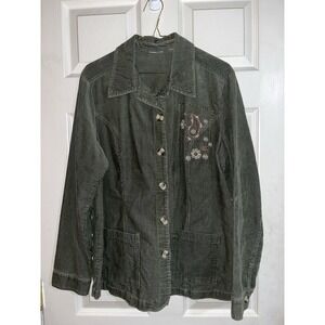 Vtg Corduroy women's shacket Lightweight Green Paisley Embroidery basic elements